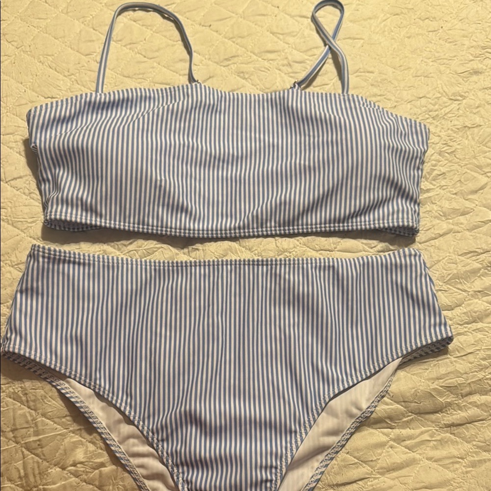 Striped Blue and White Bikini Set